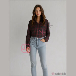 Paige Black label plaid button down shirt size small